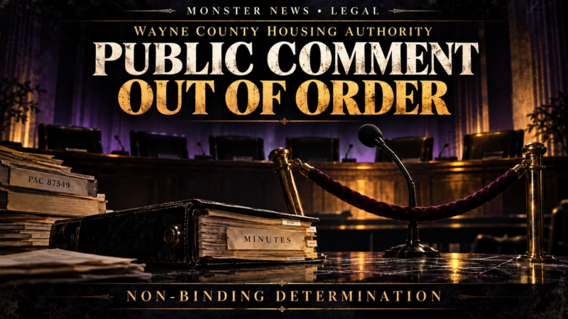 Monster News Legal: Wayne County Housing Authority PAC review 87549. Non-binding determination: public-comment order violated OMA