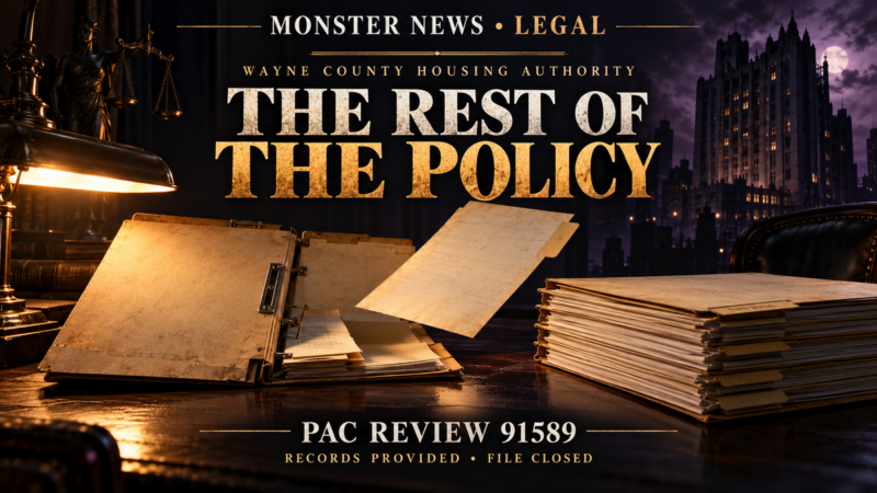 Monster News Legal: Wayne County Housing Authority PAC review 91589. Informal resolution: full policy provided; complaint closed