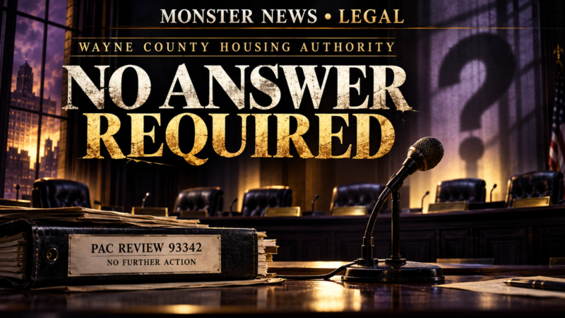 Monster News Legal: Wayne County Housing Authority PAC review 93342. Non-binding determination: no further action warranted
