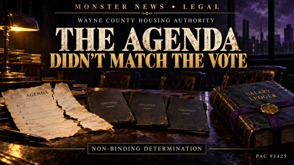 Monster News Legal: Wayne County Housing Authority PAC review 93425. Non-binding determination: violations found; corrective votes accepted