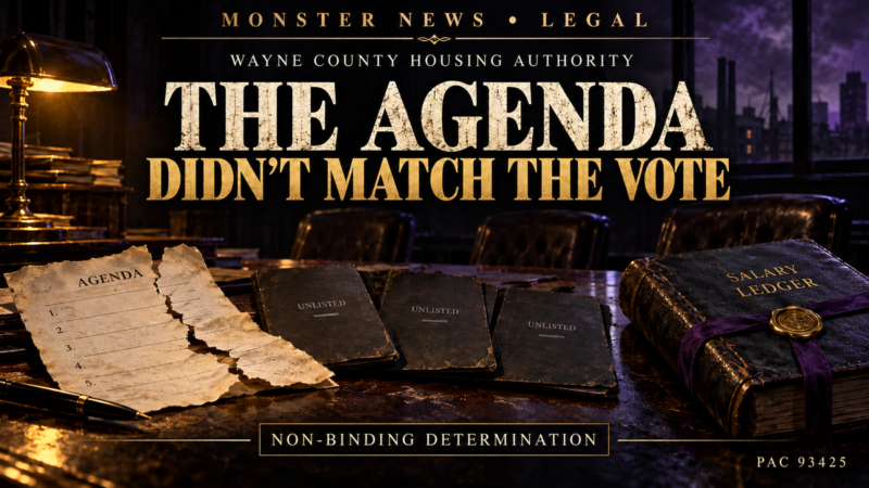 Monster News Legal: Wayne County Housing Authority PAC review 93425. Non-binding determination: violations found; corrective votes accepted